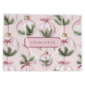 Modern Pink Christmas Ornament Gift Bag Groot Cadeauzakje (Achterkant)