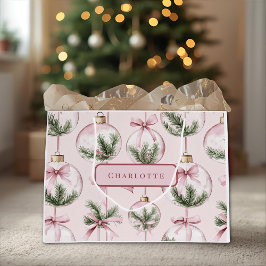 Modern Pink Christmas Ornament Gift Bag Groot Cadeauzakje