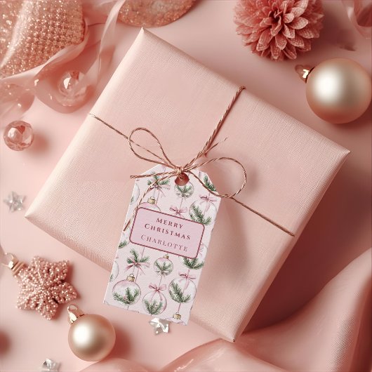 Modern Pink Christmas Ornament Gift Tag Cadeaulabel