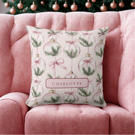 Modern Pink Christmas Ornament Personalized Pillow Kussen