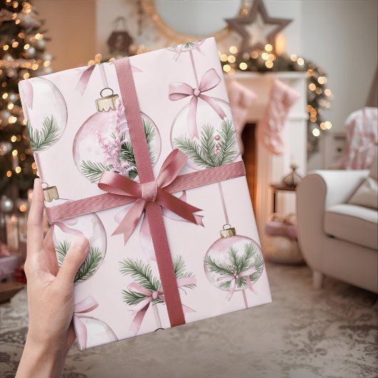 Modern Pink Christmas Ornament Wrapping Paper Cadeaupapier