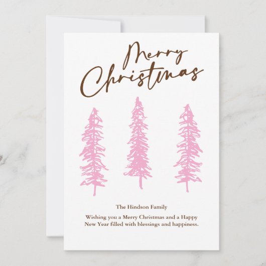 modern Pink Christmas Tree Holiday Card Feestdagenkaart (Voorkant)