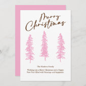modern Pink Christmas Tree Holiday Card Feestdagenkaart (Voorkant / Achterkant)