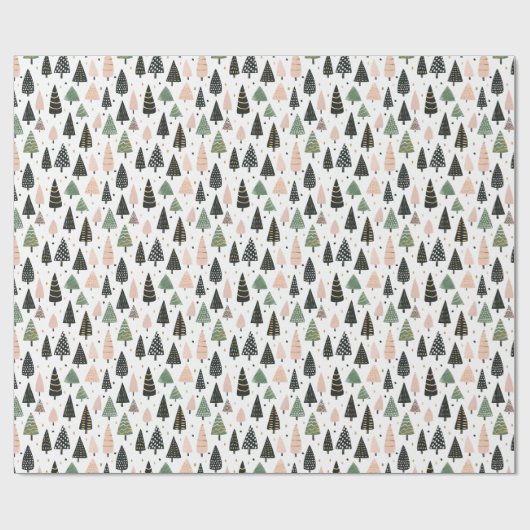 Modern Pink Christmas Tree Pattern Cadeaupapier (Vlak)