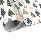 Modern Pink Christmas Tree Pattern Cadeaupapier (Rol Hoek)