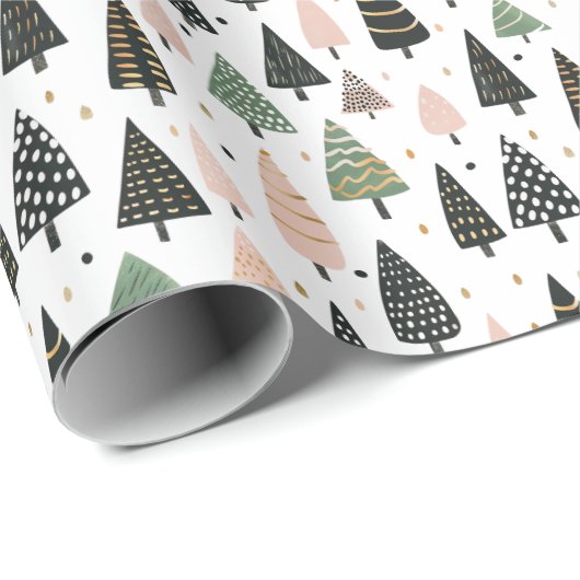 Modern Pink Christmas Tree Pattern Cadeaupapier (Rol Hoek)