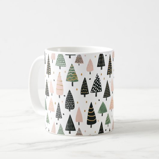 Modern Pink Christmas Tree Pattern Mug Koffiemok (Voorkant links)
