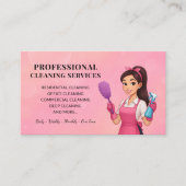 Modern Pink Cleaning Service Business Card Visitekaartje (Voorkant)