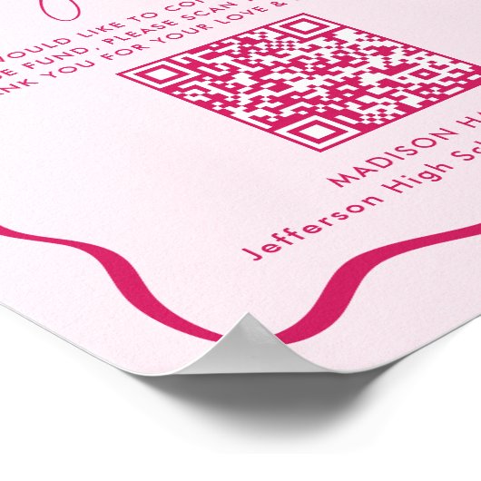 Modern Pink College Fund Afstuderen QR Code Sign Poster (Hoek)