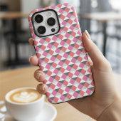 Modern Pink Coral Gray Geometric Harlequin Pattern iPhone Hoesje