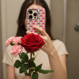 Modern Pink Coral Gray Geometric Harlequin Pattern iPhone 16 Pro Hoesje