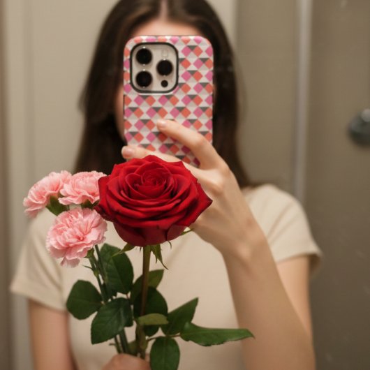 Modern Pink Coral Gray Geometric Harlequin Pattern iPhone Hoesje