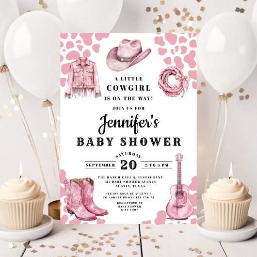 Modern Pink Cowgirl Baby Shower Kaart
