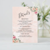 Modern Pink Cream Floral Wedding Enclosure Cards Informatiekaartje (Staand voorkant)
