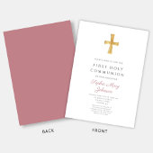 Modern Pink Cross Girl Heilige Communie Kaart