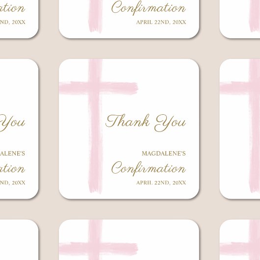 Modern Pink Cross Thank You Confirmation Vierkante Sticker