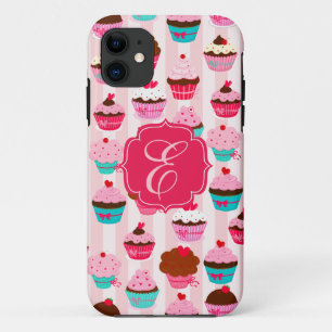 Modern Pink Cupcakes Girly Monogrammed Case-Mate iPhone Case