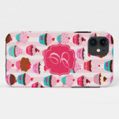Modern Pink Cupcakes Girly Monogrammed Case-Mate iPhone Case (Achterkant (horizontaal))