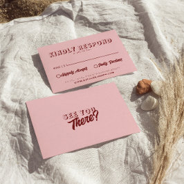 Modern Pink Deep Red Retro Bold Unique Wedding  RSVP Kaartje