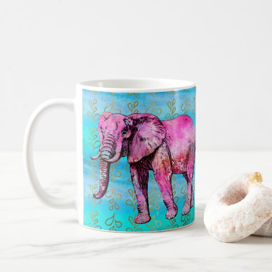 Modern Pink Elephant Blue Waterverf Trendy Koffiemok (Met donut)