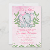 Modern Pink Elephant Safari Girl Baby shower Kaart (Voorkant)