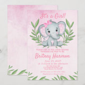Modern Pink Elephant Safari Girl Baby shower Kaart (Voorkant / Achterkant)