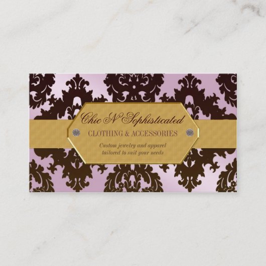 Modern Pink en Brown Damask Visitekaartje (Voorkant)