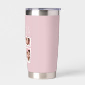 Modern Pink “Fa La La” Multi Photo Christmas Geïsoleerde Drinkbeker (Links)