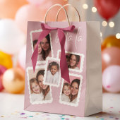 Modern Pink “Fa La La” Multi Photo Christmas Gift Medium Cadeauzakje