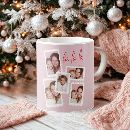 Modern Pink “Fa La La” Multi Photo Christmas  Koffiemok