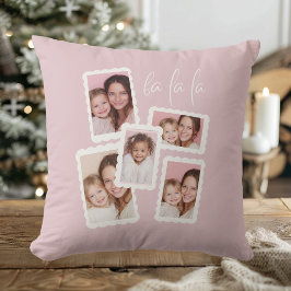 Modern Pink “Fa La La” Multi Photo Christmas Kussen