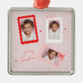 Modern Pink “Fa La La” Multi Photo Christmas Metalen Ornament (Voorkant)