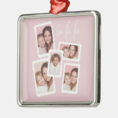 Modern Pink “Fa La La” Multi Photo Christmas Metalen Ornament (Links)