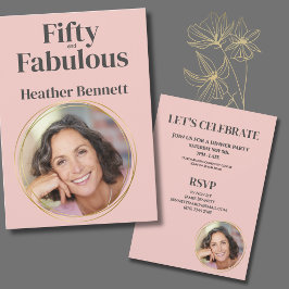 Modern Pink Fifty and Fabulous Photo Birthday Kaart