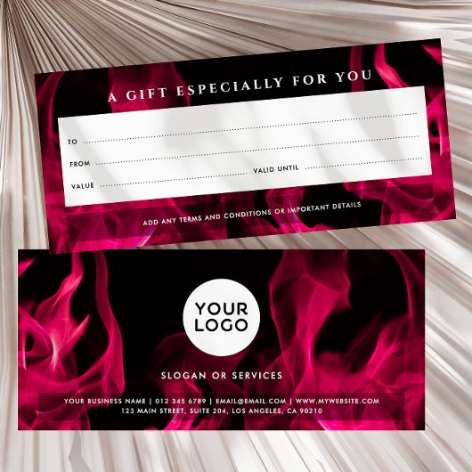 Modern Pink Flames Custom Logo Cadeaubon