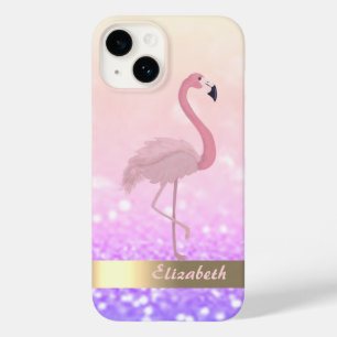 Modern Pink Flamingo Glitter Bokeh Case-Mate iPhone 14 Hoesje