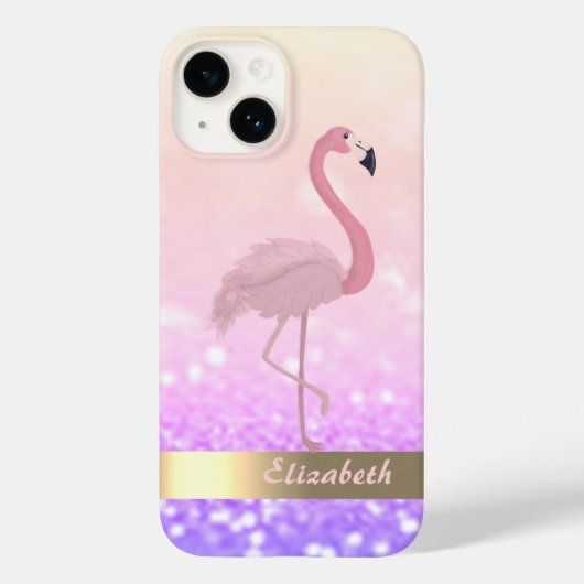 Modern Pink Flamingo Glitter Bokeh Case-Mate iPhone Case (Achterkant)