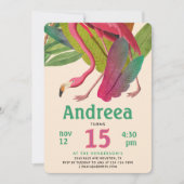 Modern Pink Flamingo Green Tropical Summer Leaves Kaart (Voorkant)