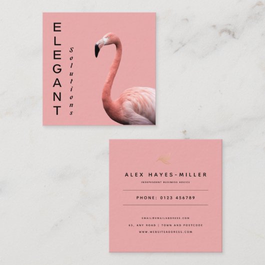 Modern Pink Flamingo Minimalist Vierkante Visitekaartje (Voorkant / Achterkant)