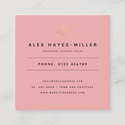 Modern Pink Flamingo Minimalist Vierkante Visitekaartje (Achterkant)