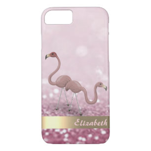 Modern Pink Flamingos Glitter Bokeh - Gepersonalis iPhone 8/7 Hoesje