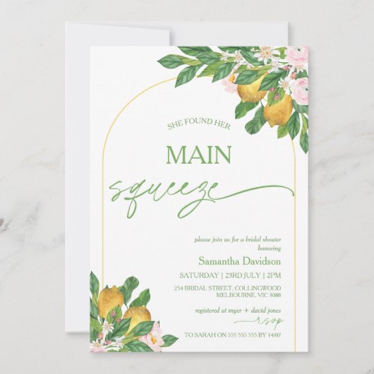 Modern Pink Flora Lemon Main Squeeze Vrijgezellenf Kaart (Voorkant)