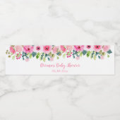 Modern Pink Floral Baby shower Waterfles Etiket (Enkel label)