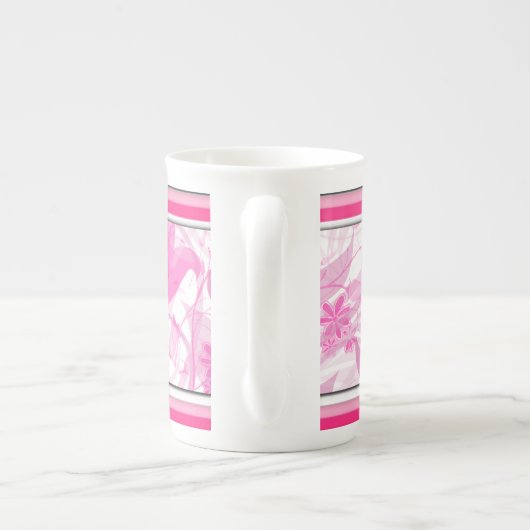 Modern Pink Floral Bone China Mok (Achterkant)