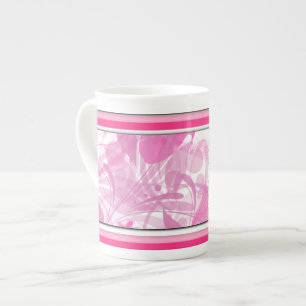 Modern Pink Floral Bone China Mok