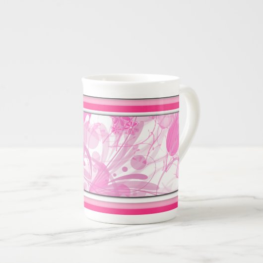 Modern Pink Floral Bone China Mok (Voorkant rechts)