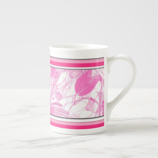 Modern Pink Floral Bone China Mok (Rechts)