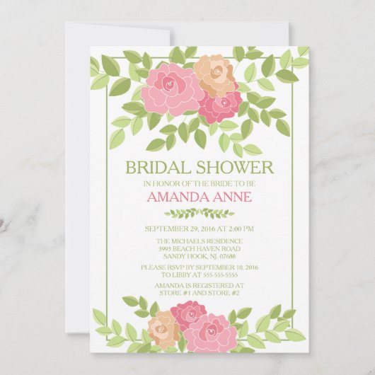 Modern Pink Floral Bridal Shower Kaart (Voorkant)