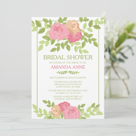 Modern Pink Floral Bridal Shower Kaart (Staand voorkant)