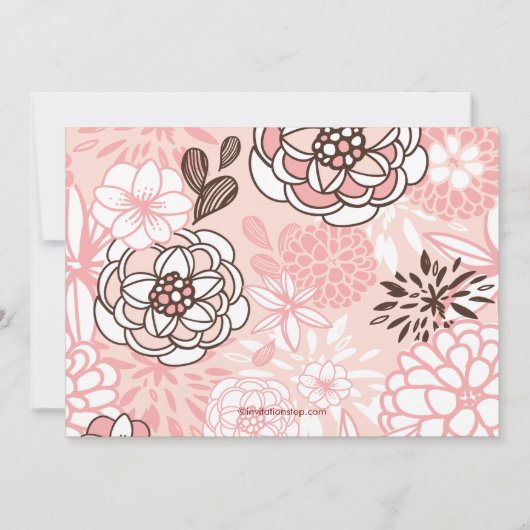 Modern Pink Floral Cross Girls Baptisme Uitnodigin Kaart (Achterkant)